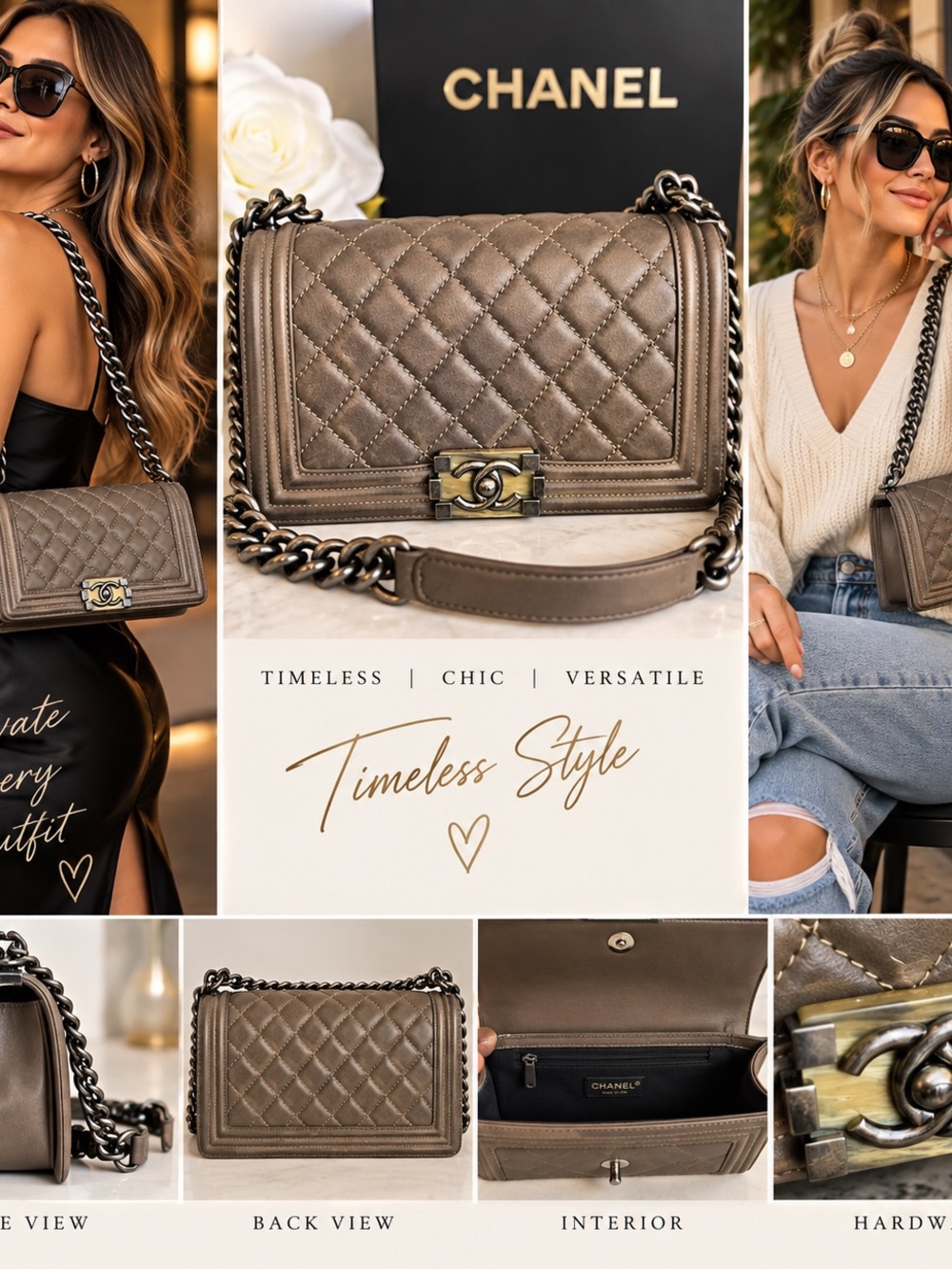CHANEL Quilted Leather Chain-Shoulder Crossbody   Brown